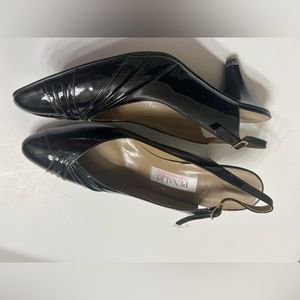 Vintage 1980s Black Leather Silver Accent Heels by Penaljo Size 6.5M